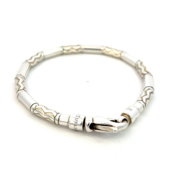Tiffany & Co Estate German Zig Zag Bracelet 7.5" Sterling Silver 4.5 mm TIF705 - Picture 7 of 13
